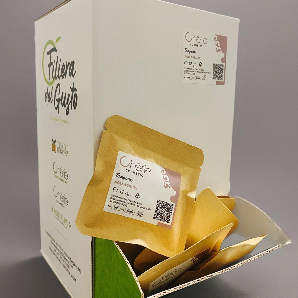 Sapone Solido agli Agrumi in bustina monodose ecosostenibile da 12 g - 300 pezzi - Made in Italy