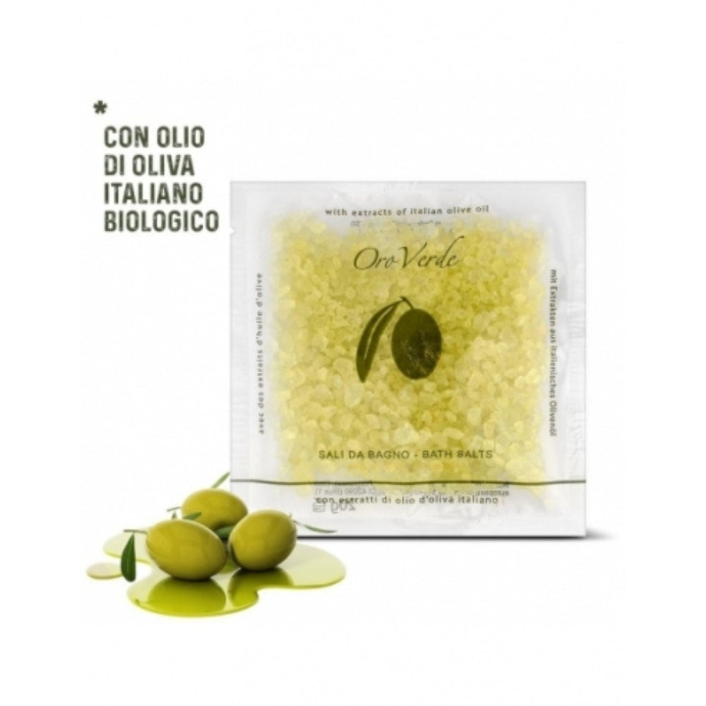 Oroverde bath salts in transparent sachet 30 g Made in Italy