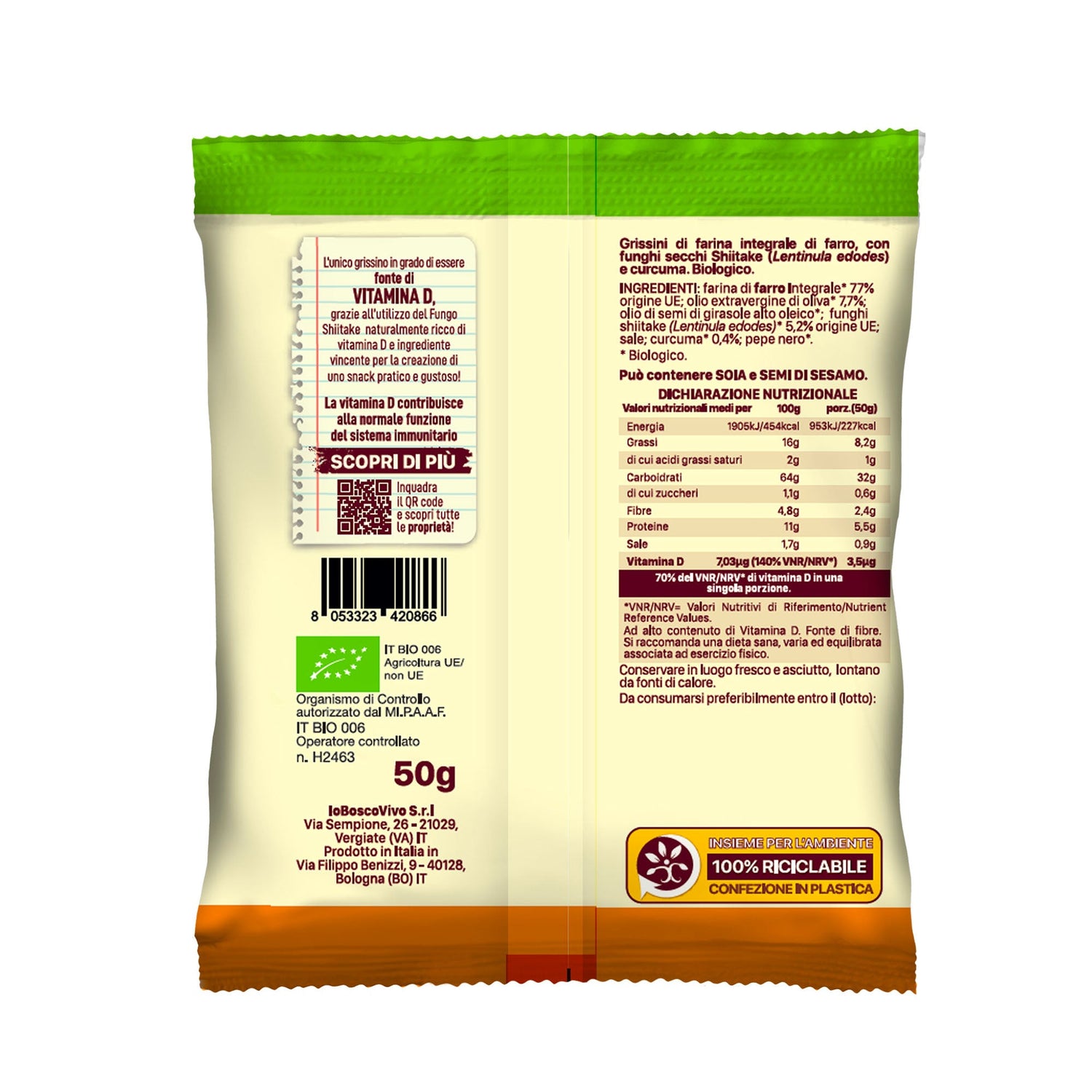 Grissini alla Curcuma & Shiitake BIO Monoporzione 50g