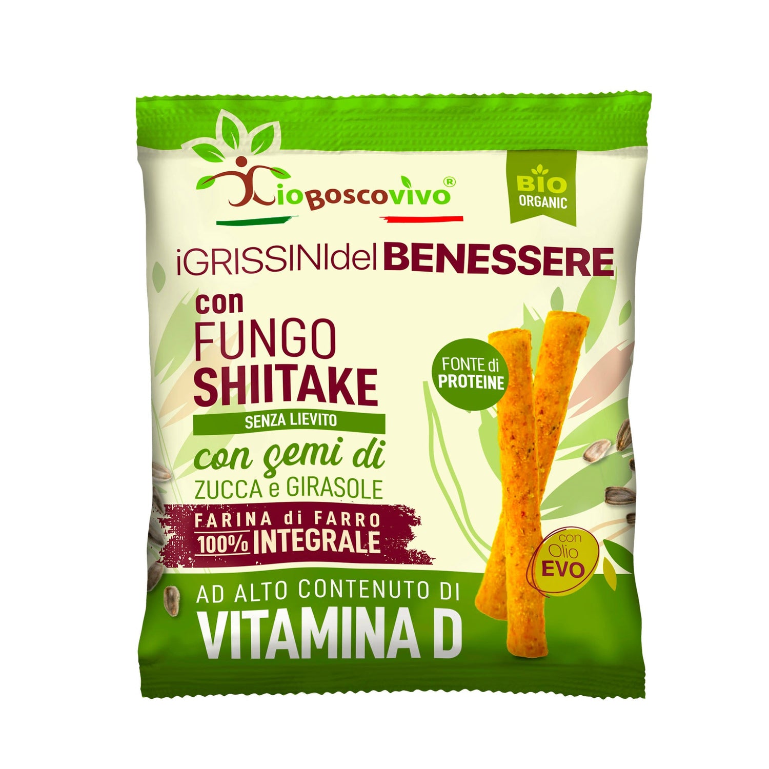 Grissini ai Semi di Zucca e Girasole & Shiitake BIO Monoporzione 50g