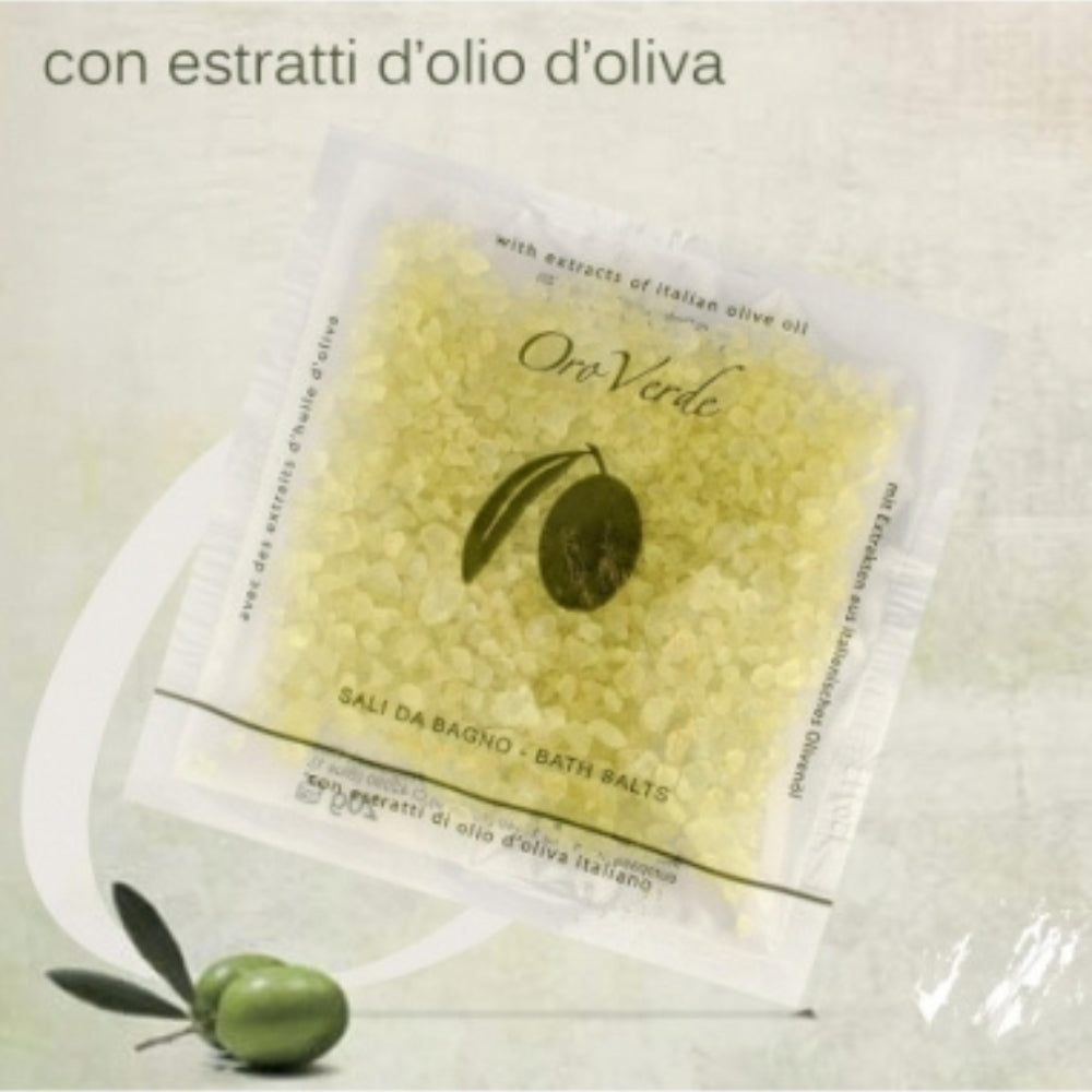 Oroverde bath salts in transparent sachet 30 g Made in Italy