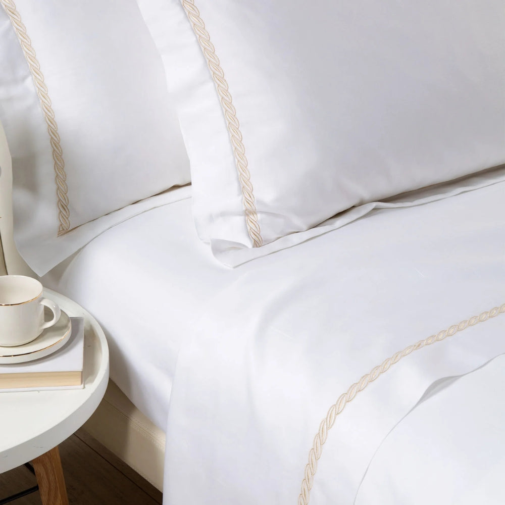 Caleffi Completo Lenzuola Matrimoniale in Raso di cotone Treccia Dreaming