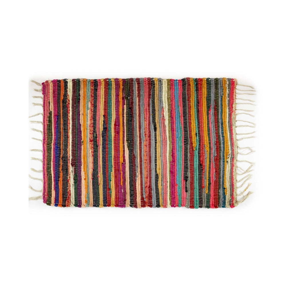 Multicolored 100% Cotton Rug with Fringes