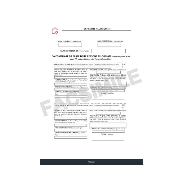Modello Raccolta dati degli ospiti per Alloggiati Web - PDF Editabile Multilingua