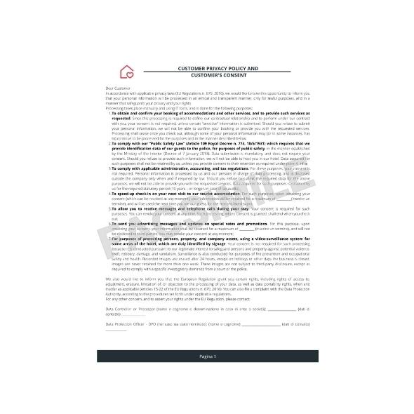 Privacy Information and Consent Template for Accommodation Facilities - Editable PDF (ITA/ENG)
