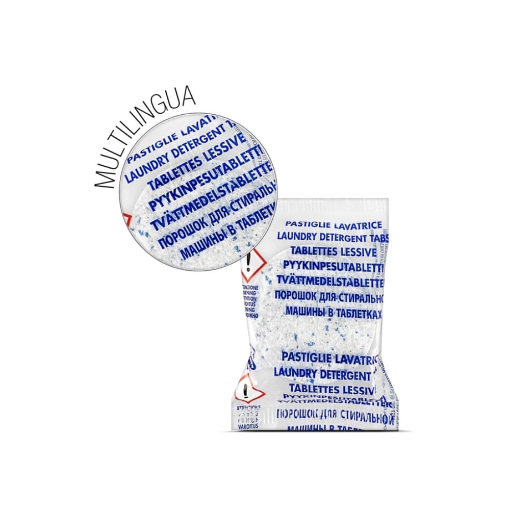 Pastiglie Tabs Lavatrice confezionate singolarmente in bustina multilingua