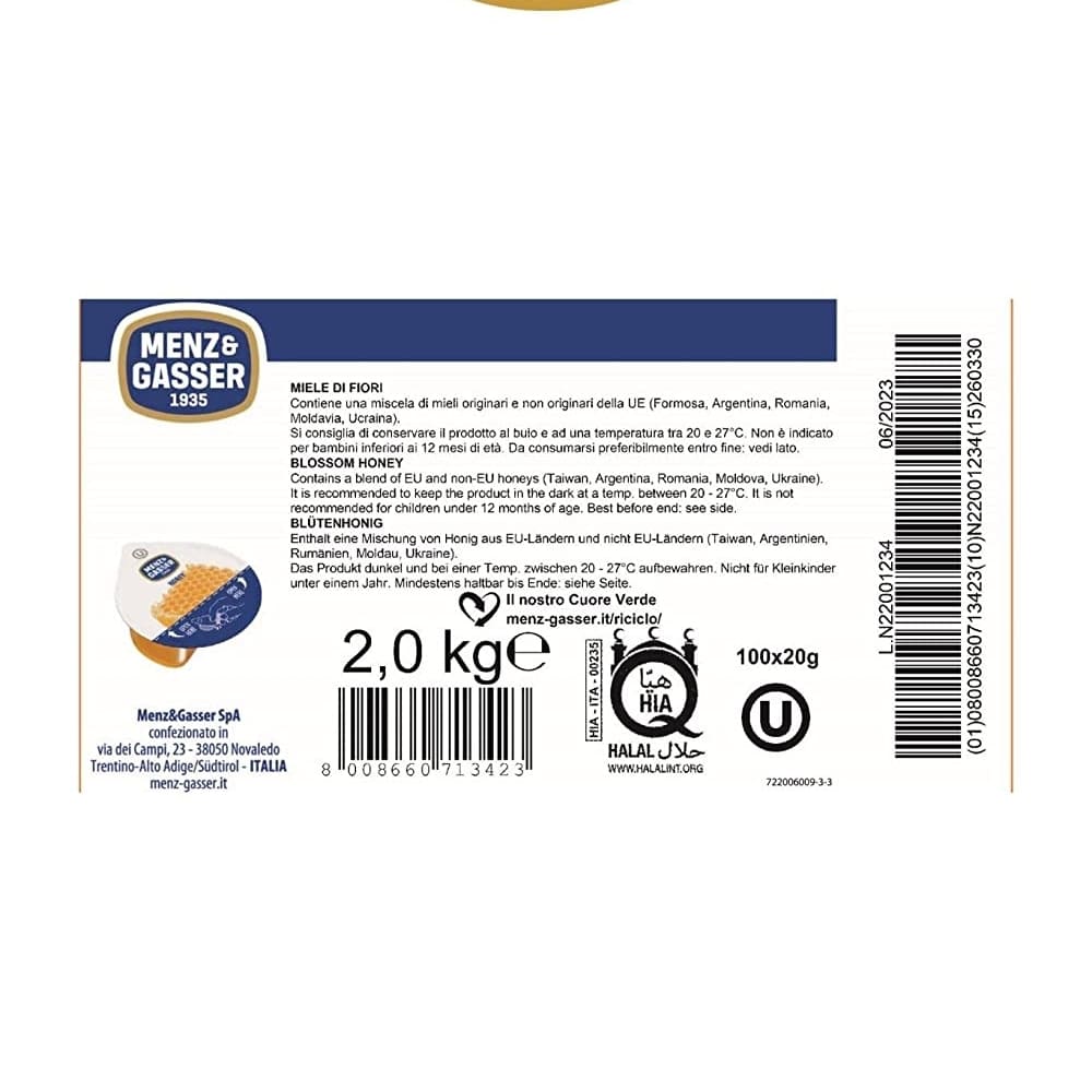 Miele Millefiori Monoporzione 100 vaschette Menz&Gasser