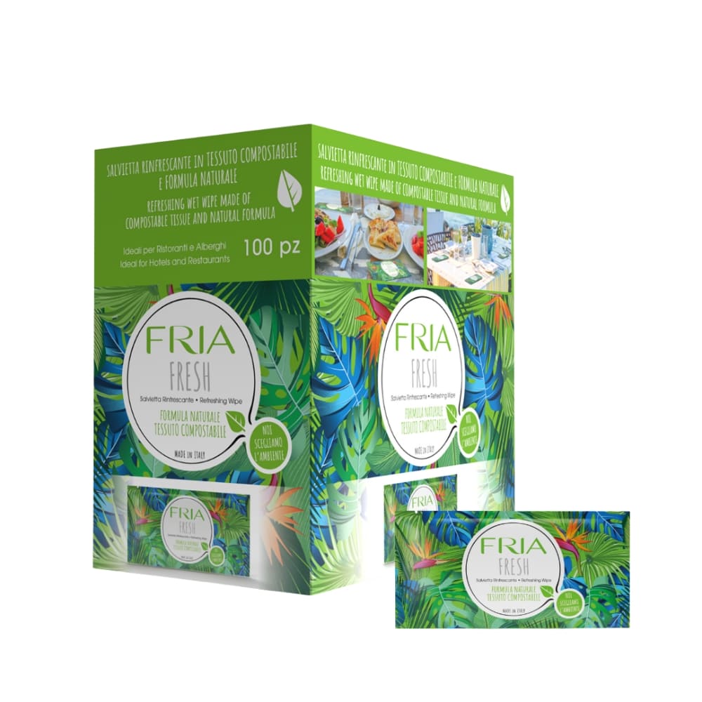 Set of 100 Fria Fresh Cleansing and Refreshing Wipes in compostable fabric