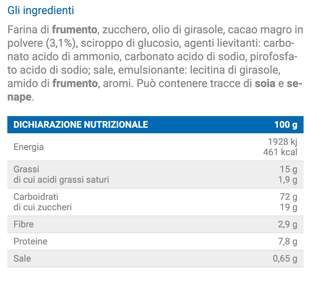 Frollini al cacao Monviso senza latte e uova Box da 150 Monoporzioni