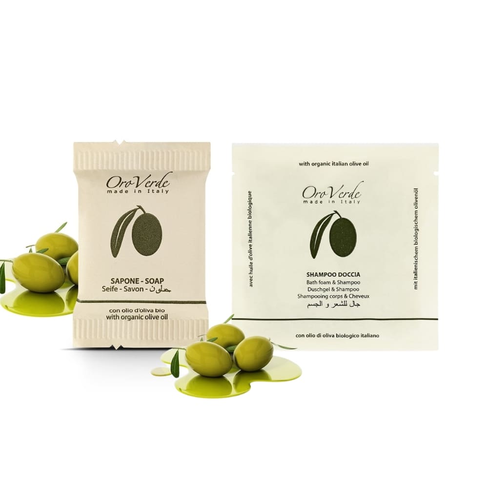Oroverde courtesy set in paper bag Shampoo Shower and Soap Made in Italy