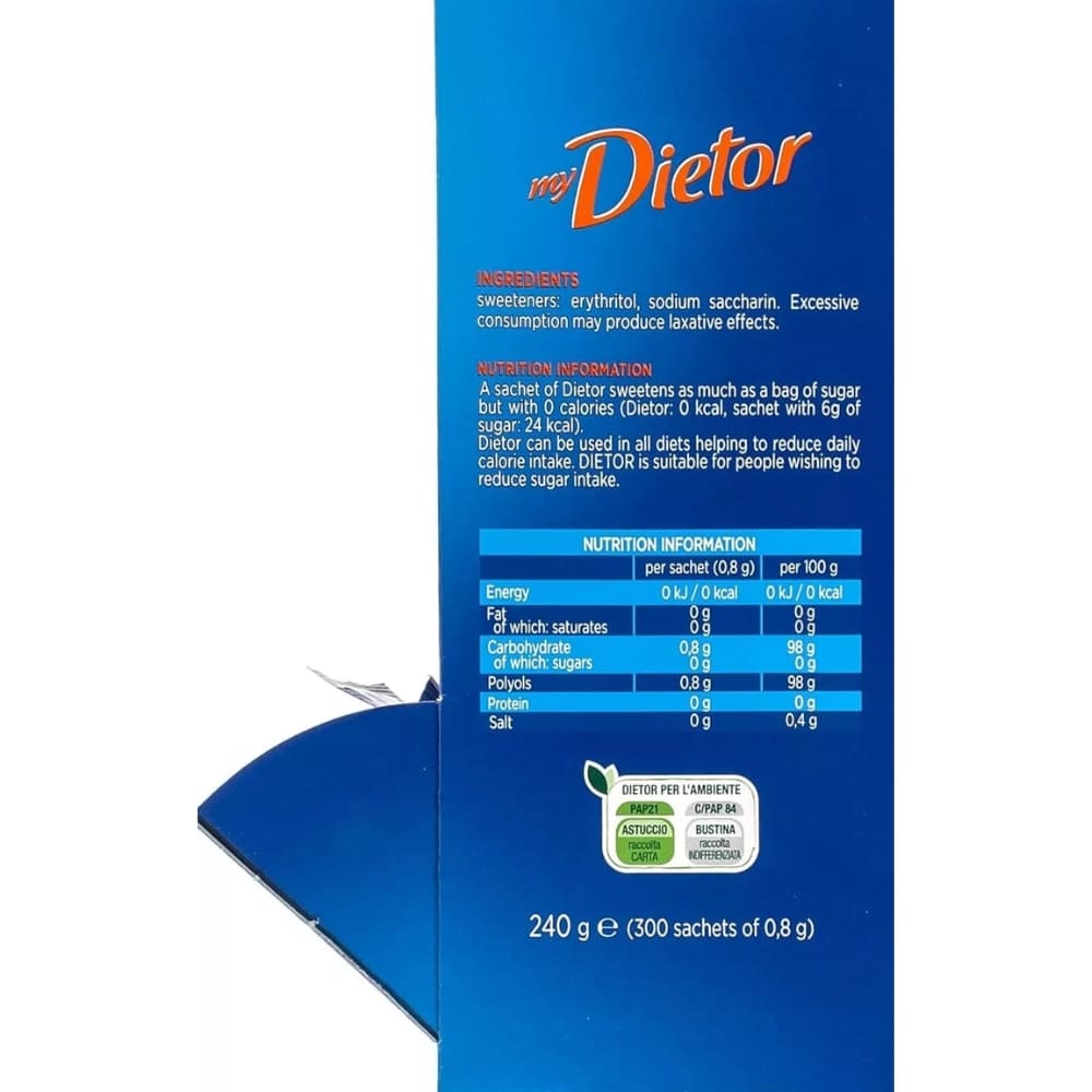 Dietor dolcificante monodose in bustina Espositore da 210