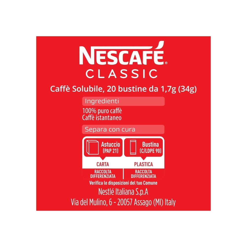 Caffè solubile Nescafè Classic 100 bustine monoporzione
