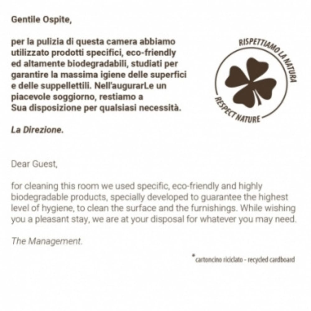 Ecology sign for bathroom countertop Hotel Italian and English