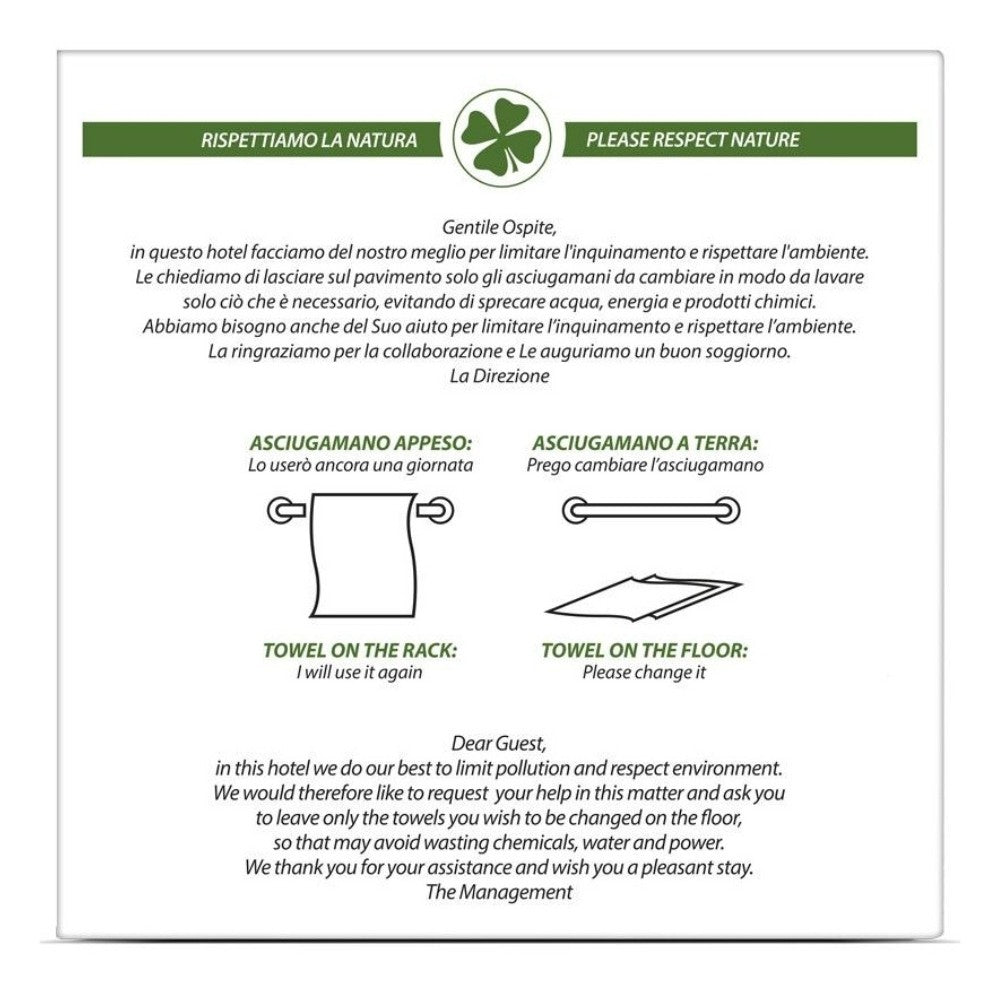 Ecology plaque in forex bathroom Hotel Italian and English