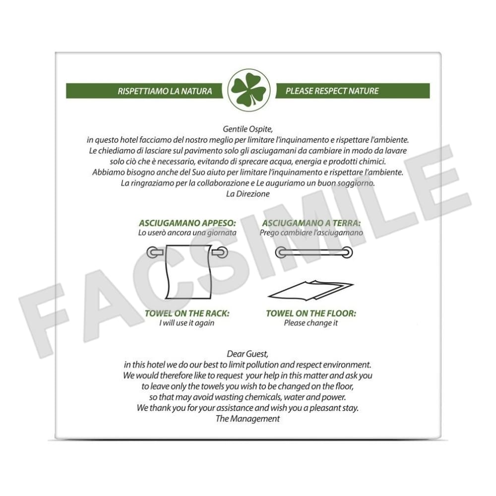 Targa ecologia Hotel in PDF da stampare Italiano e Inglese