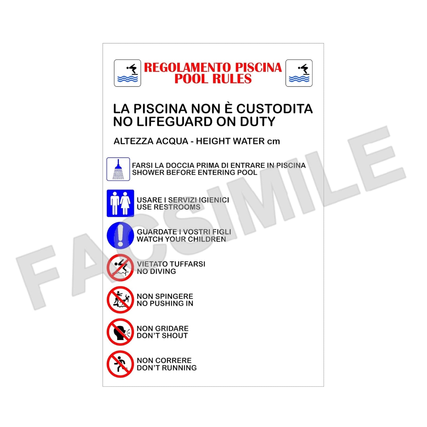Regolamento Piscina in PDF da stampare Italiano e Inglese