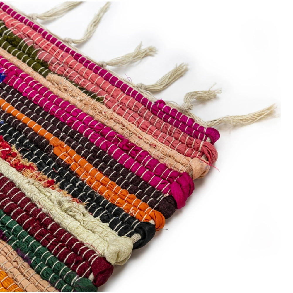 Multicolored 100% Cotton Rug with Fringes