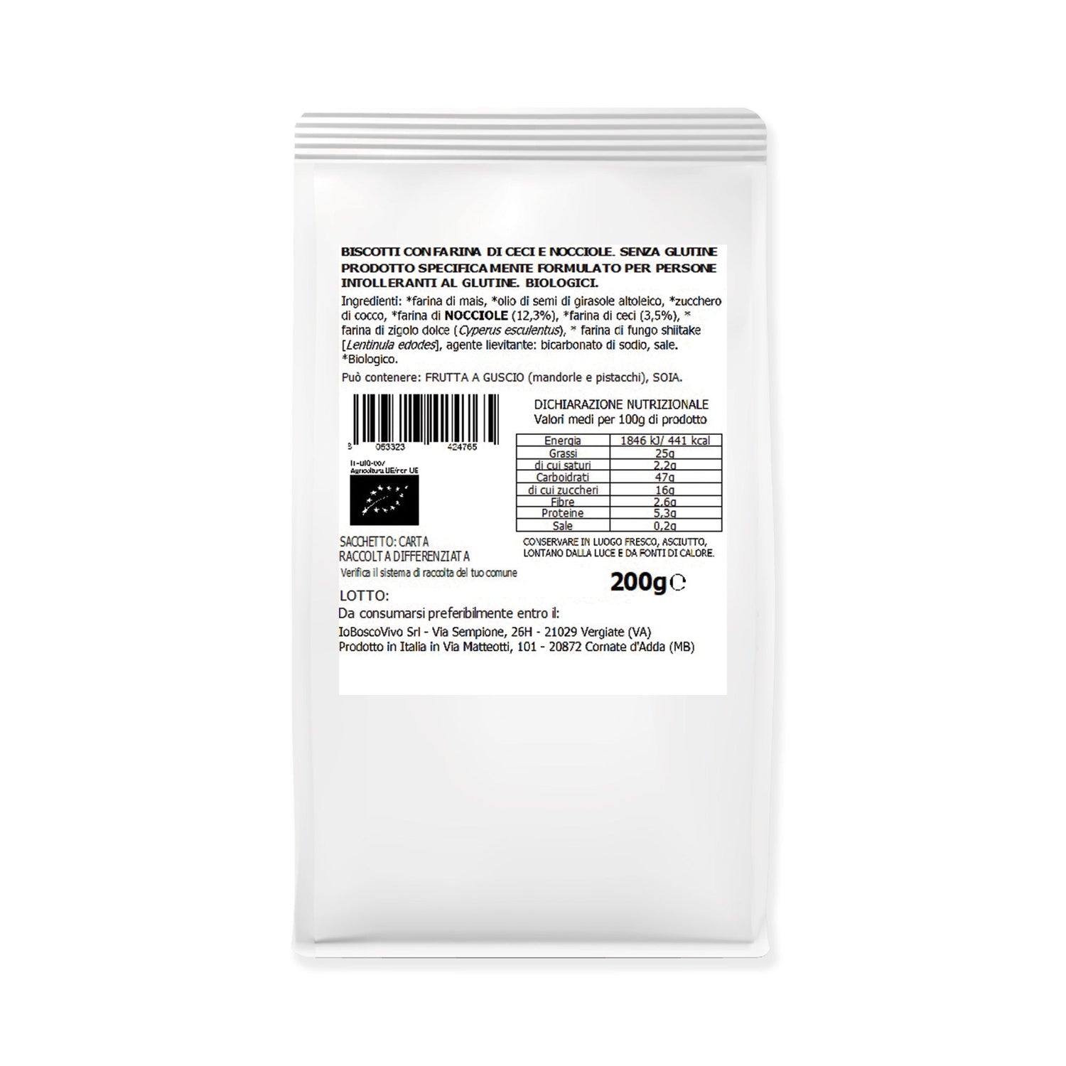 Biscotti Senza Glutine alle Nocciole e Farina di Ceci BIO 200g