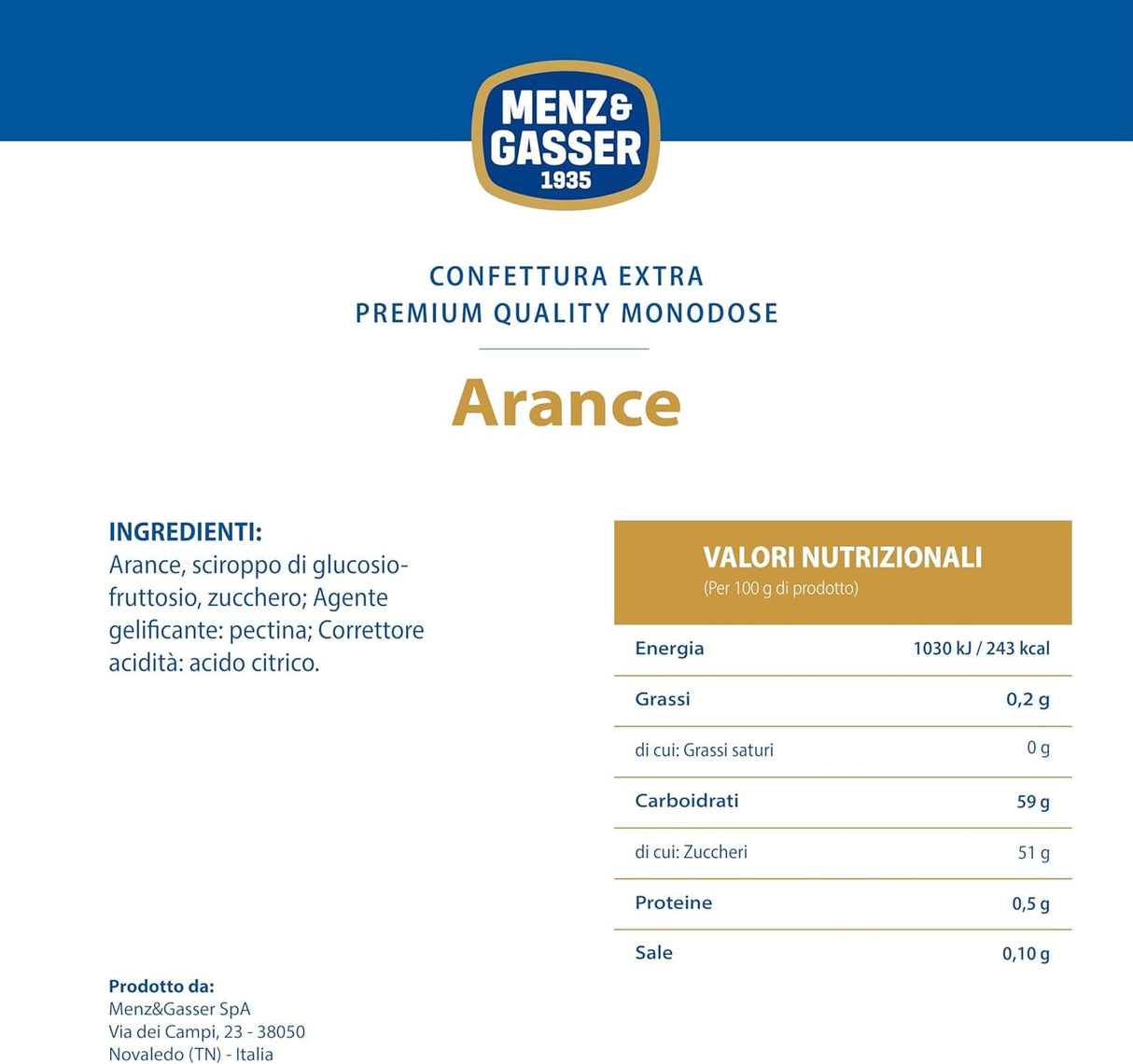 Confettura Extra di Arance Monodose Menz & Gasser 48 vasetti per 28 gr
