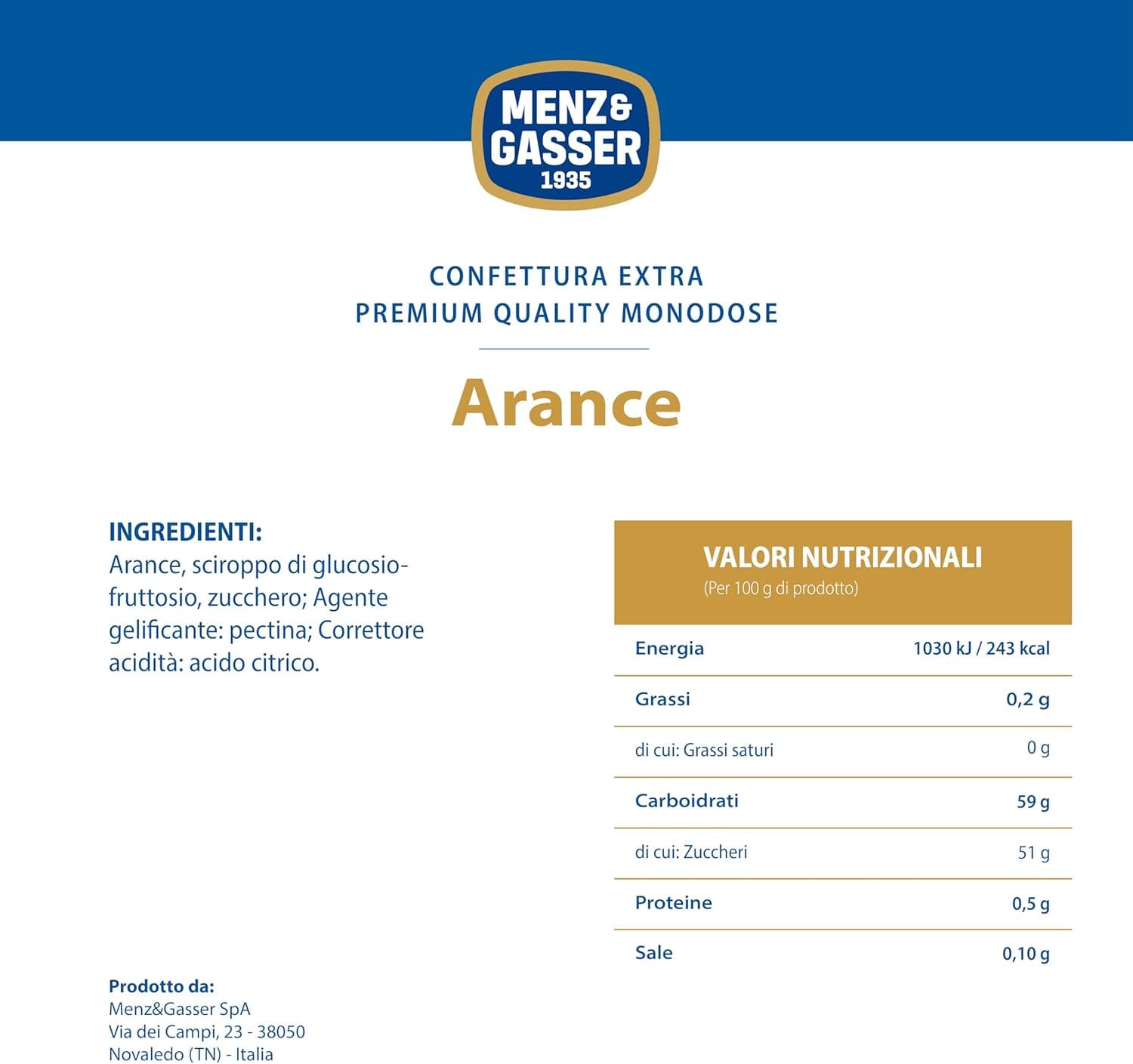 Confettura Extra di Arance Monodose Menz & Gasser 48 vasetti per 28 gr