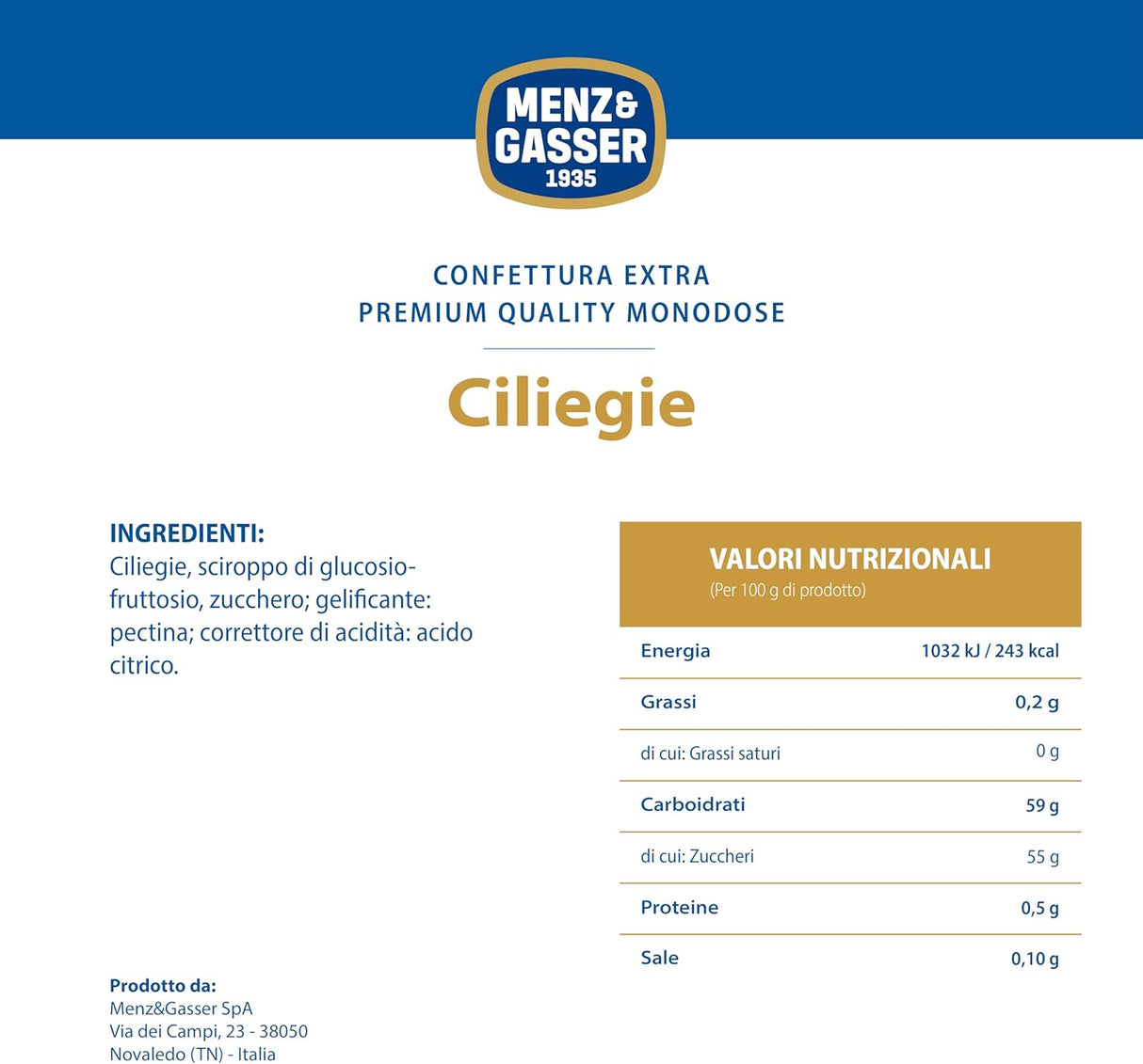 Confettura Extra di Ciliegie Monodose Menz & Gasser 48 vasetti per 28 gr