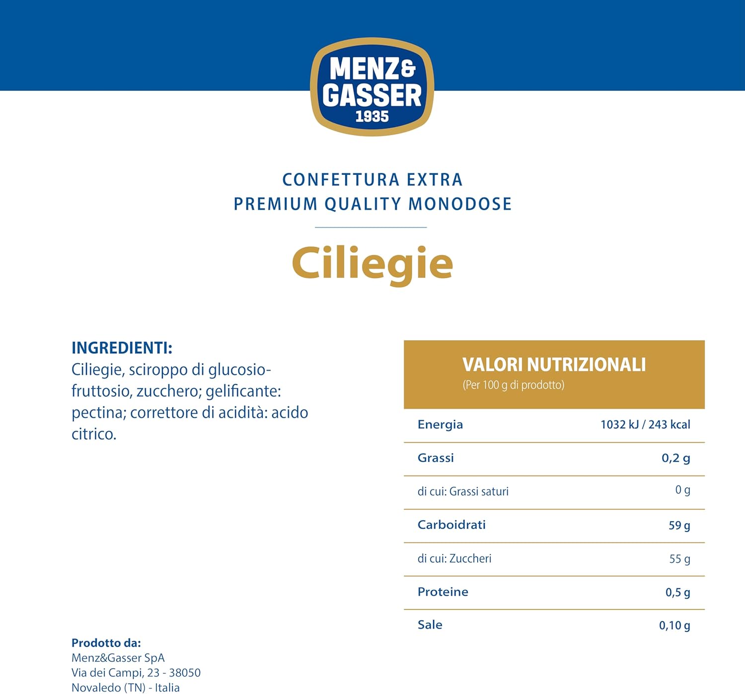 Confettura Extra di Ciliegie Monodose Menz & Gasser 48 vasetti per 28 gr