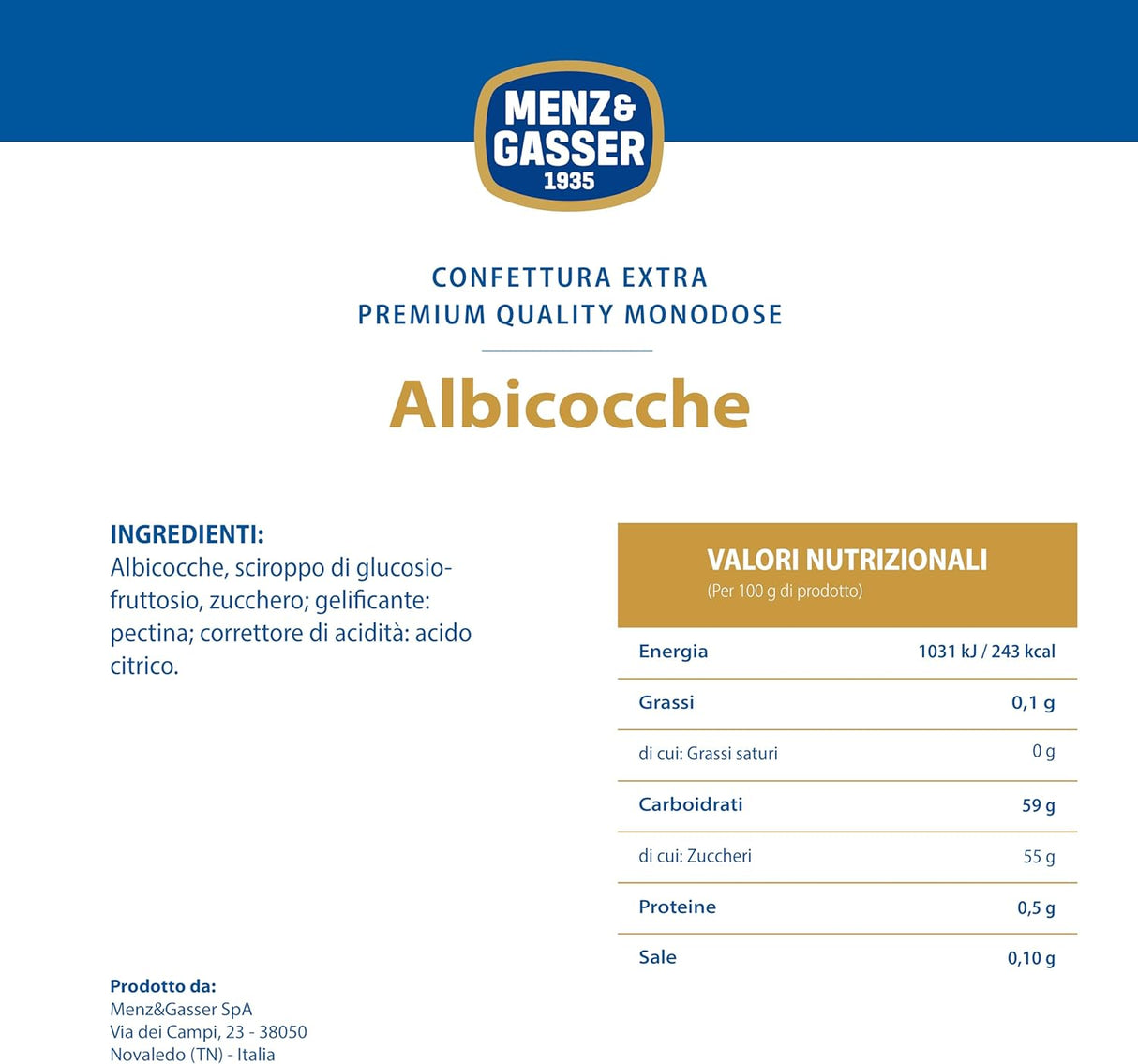 Confettura Extra di Albicocche Monodose Menz & Gasser 48 vasetti per 28 gr