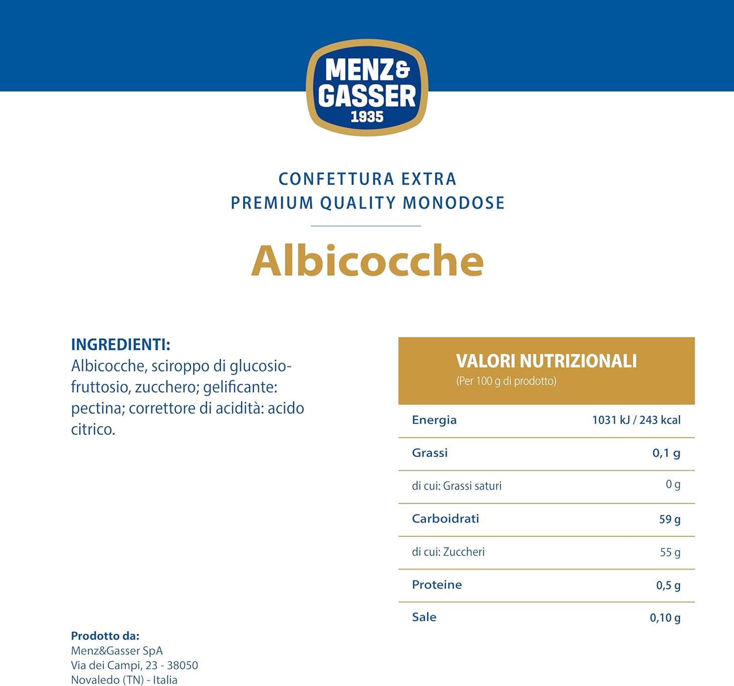 Confettura Extra di Albicocche Monodose Menz & Gasser 48 vasetti per 28 gr