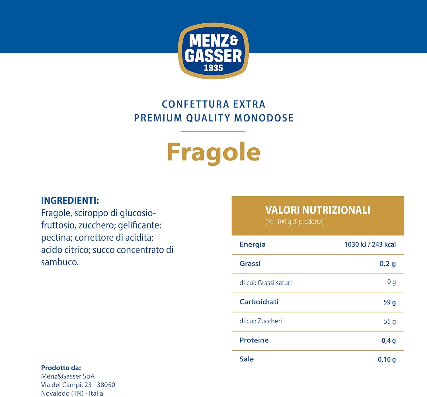 Confettura Extra di Fragole Monodose Menz & Gasser 48 vasetti per 28 gr