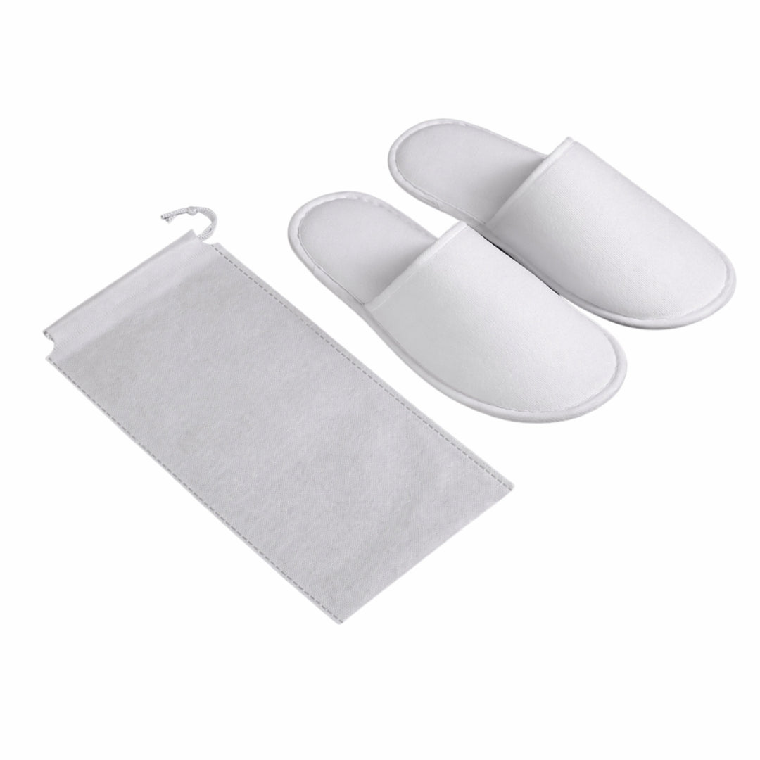Ciabatte per Hotel e B&B in Spugna con suola antiscivolo, confezionate in elegante bustina eco-friendly con laccetti di chiusura