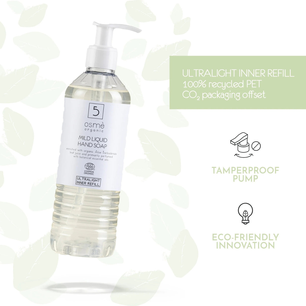 Osmè Cartuccia Dispenser Sapone Liquido delicato per Ecover (370 ml) - Certificato Cosmos Organic Made in Italy