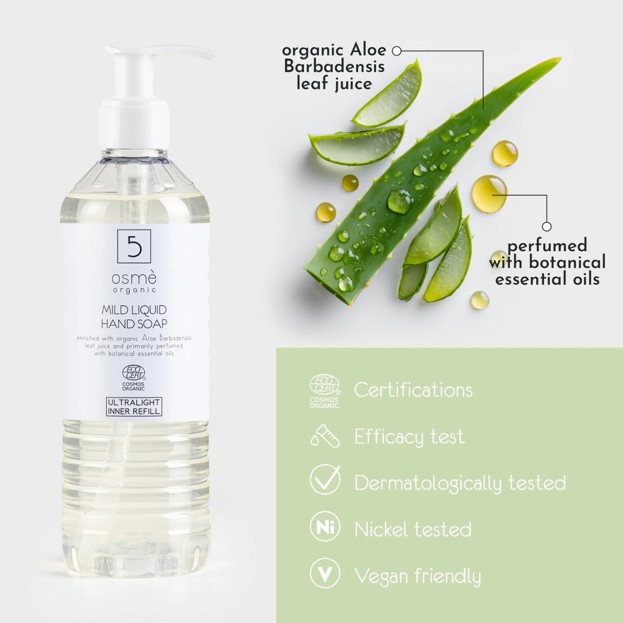 Osmè Cartuccia Dispenser Sapone Liquido delicato per Ecover (370 ml) - Certificato Cosmos Organic Made in Italy