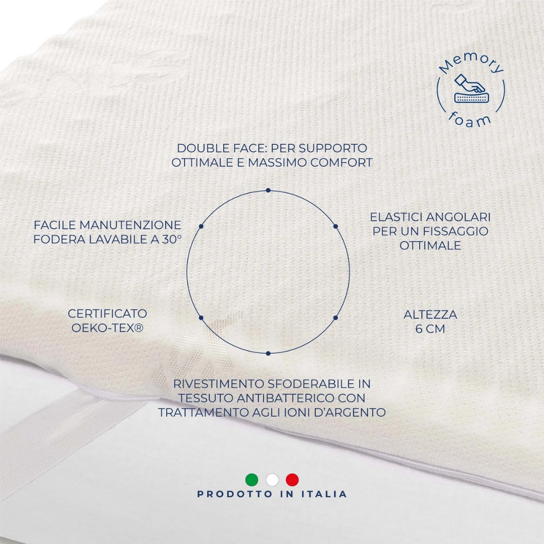 Caleffi Topper Memory Suite con Tessuto Antibatterico e Altezza 6 cm - Partner 4 Hotel