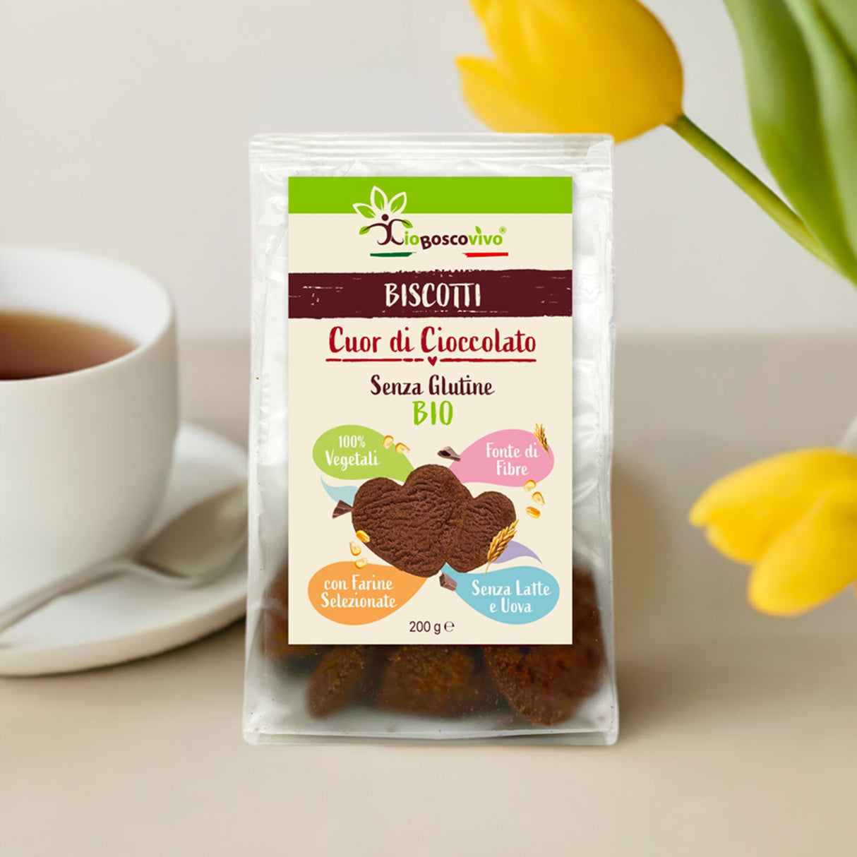 Biscotti Senza Glutine al Cacao e gocce di Cioccolato fondente BIO 200g