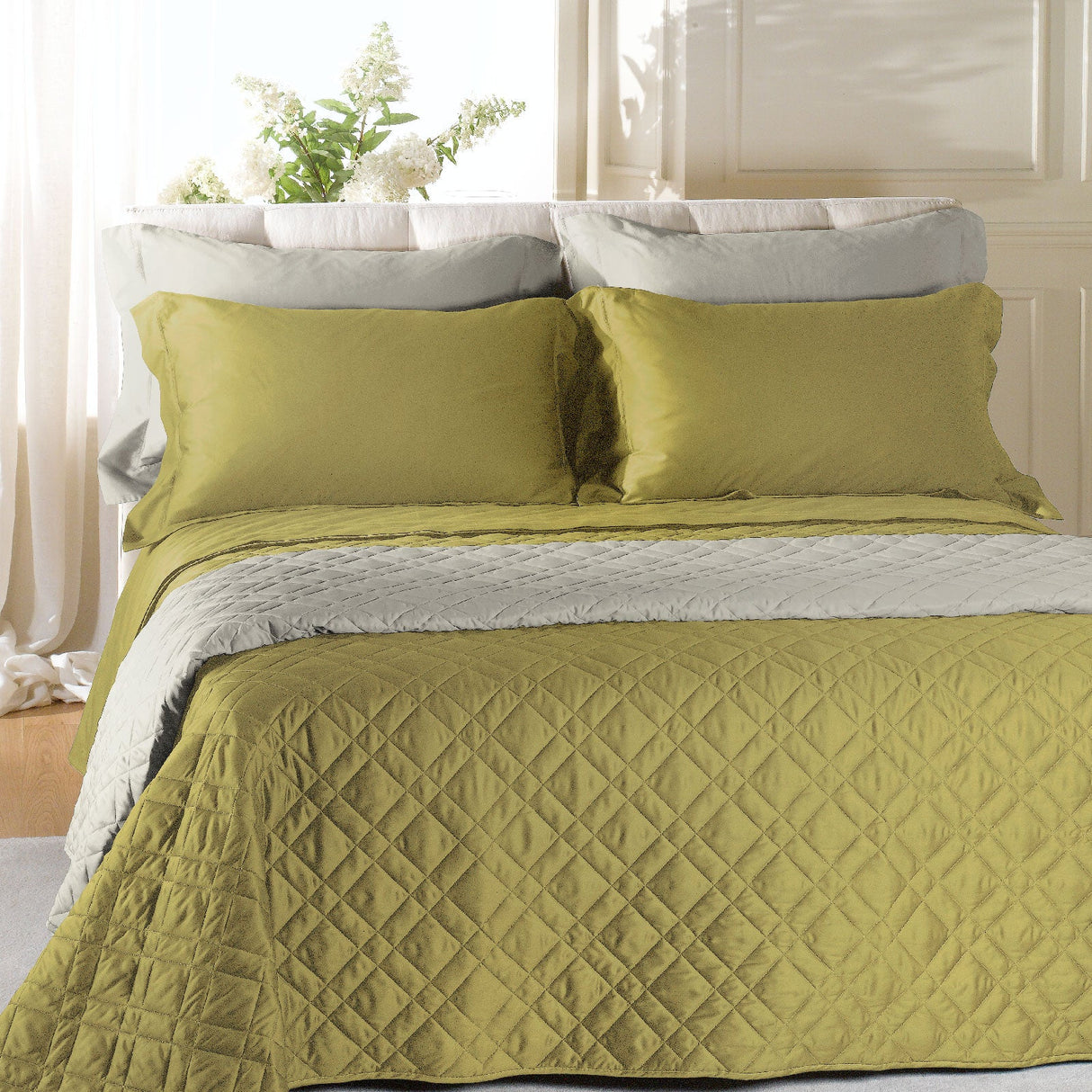 Caleffi Copriletto Matrimoniale Trapuntato in Raso di cotone Vari Colori 80 gr/mq