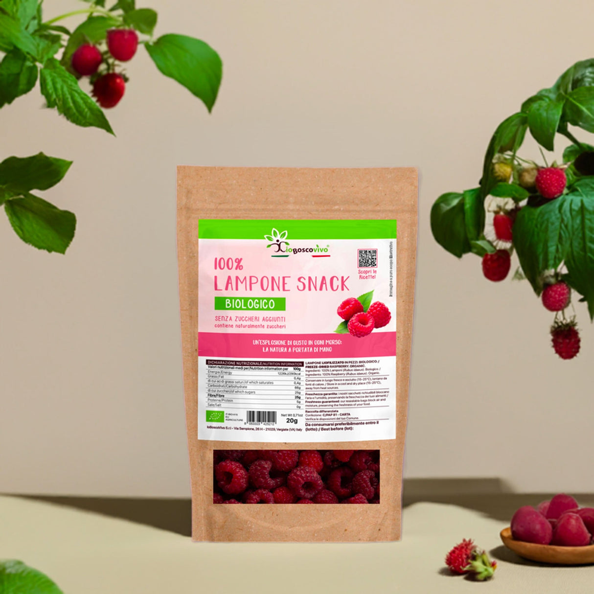 100% Lampone Snack liofilizzato intero BIO - 20g