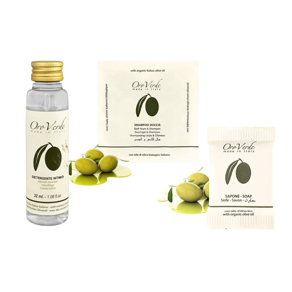 Oroverde courtesy set in paper bag Shampoo Shower and Soap Made in Italy