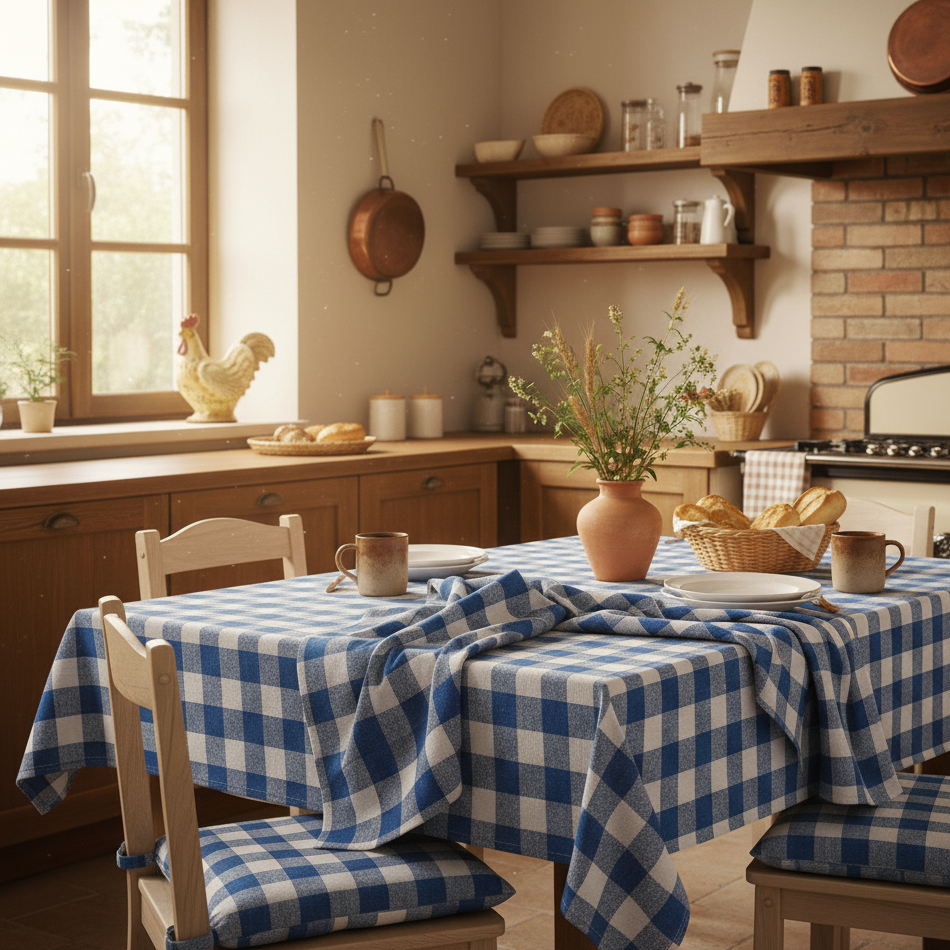 Tovaglia Campagnola 100% Cotone Tinto Filo – 4 Colori | 6 o 12 posti