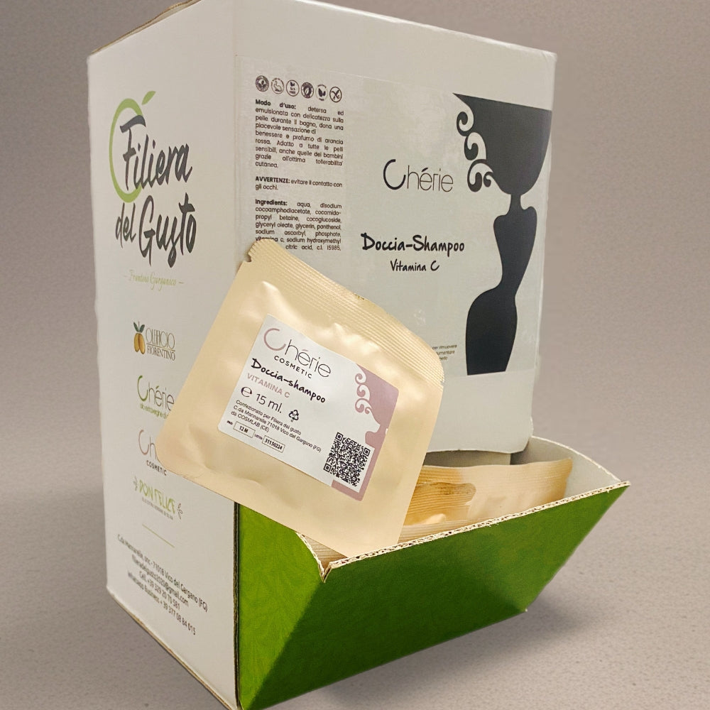 Doccia Shampoo Hotel con Vitamina C in bustina monodose ecologica da 15 ml - 300 pezzi - Made in Italy