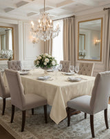 Tovaglia di Lusso Rubino Jacquard Misto Lino - Design Tela Aida - 6 o 12 posti (Bianco/Avorio)