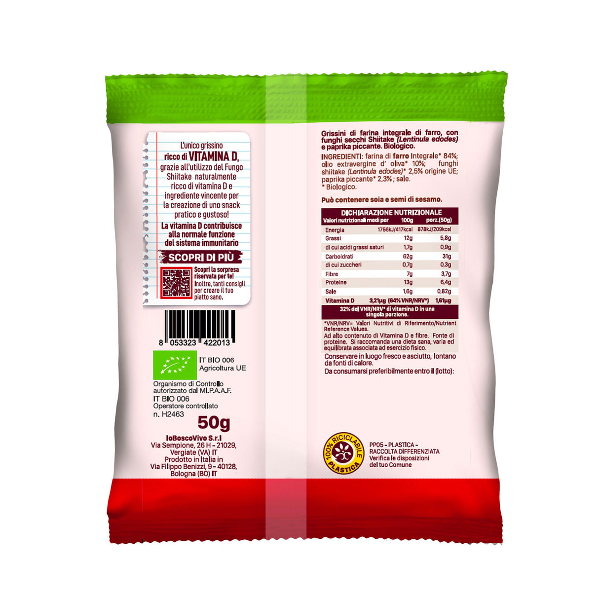 Grissini alla Paprika piccante & Shiitake BIO Monoporzione 50g