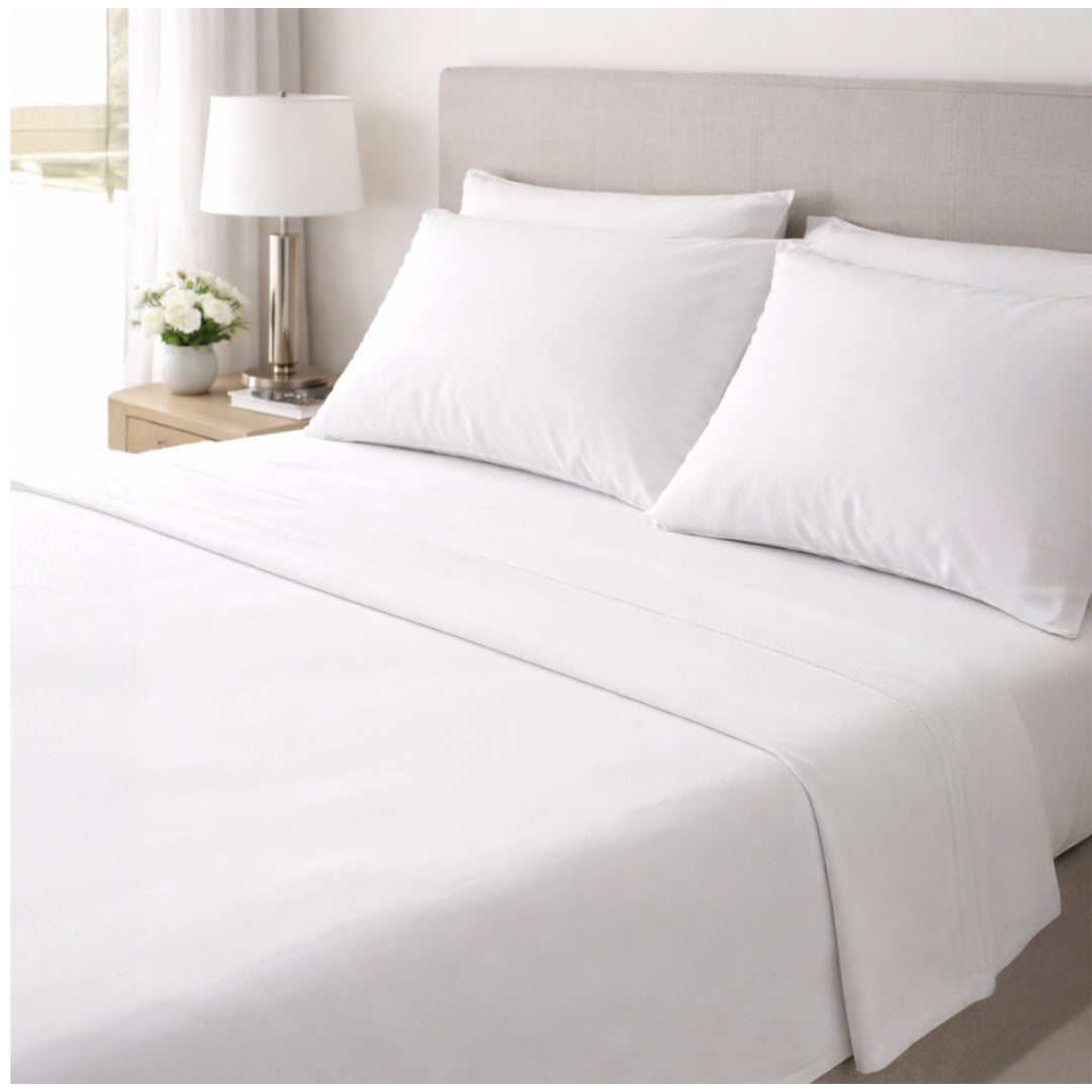 Completo Lenzuola Matrimoniale in percalle di cotone 200 TC Bianco Luxory Hotellerie - Made in Italy