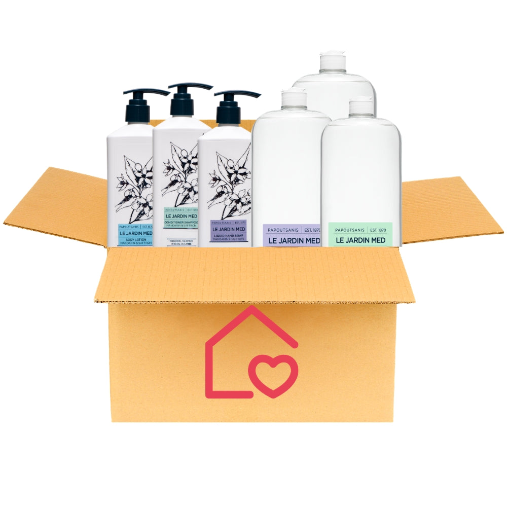 Kit Dispenser Hotel Shampoo Bagnoschiuma Sapone Mani + Ricariche 1L - Linea Cortesia Le Jardin Med
