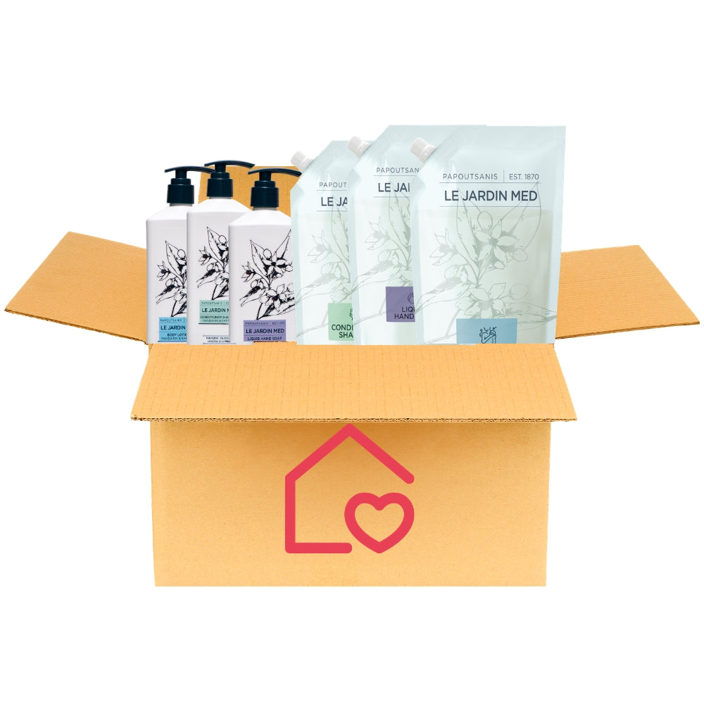 Kit Dispenser Hotel Shampoo, Bagnoschiuma, Sapone Mani + Ricariche 1,1L - Linea Cortesia Le Jardin Med