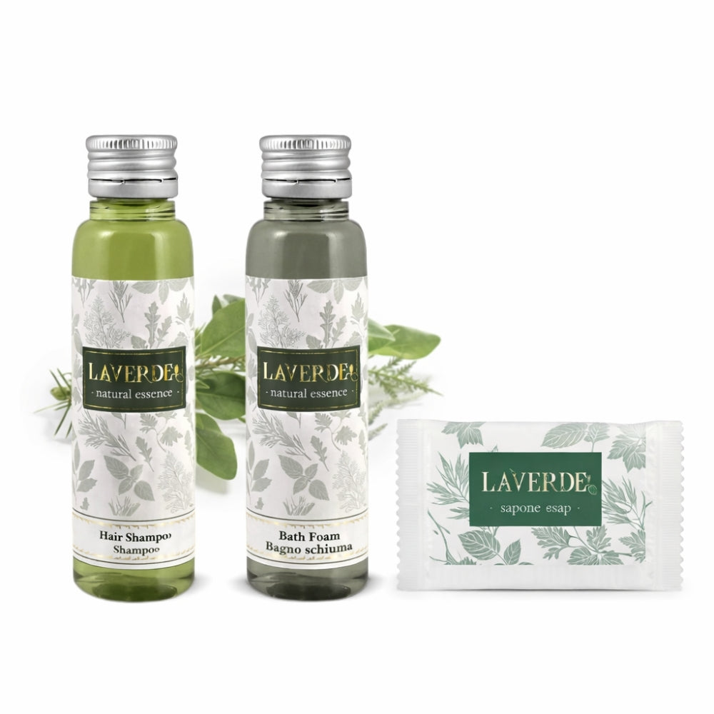 Mini Set Cortesia Hotel e B&B Laverde – Kit Benvenuto Naturale con Shampoo, Bagnoschiuma e Saponetta (Made in Italy)