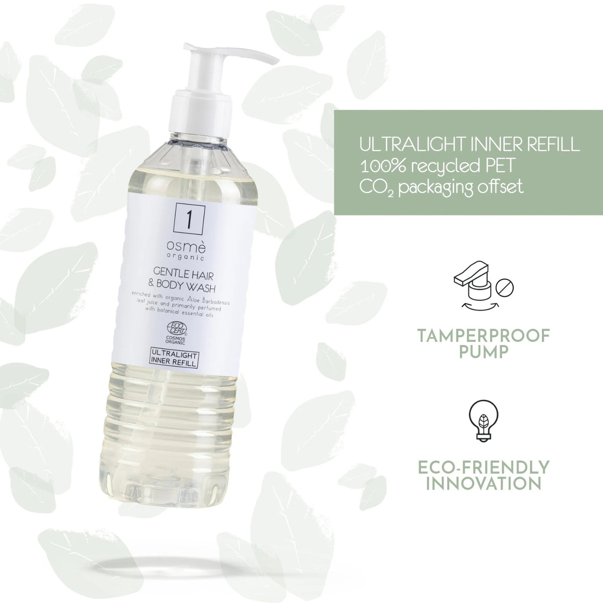 Osmè Cartuccia Dispenser Shampoo Doccia delicato Capelli e Corpo per Ecover (370 ml) - Certificato Cosmos Organic Made in Italy