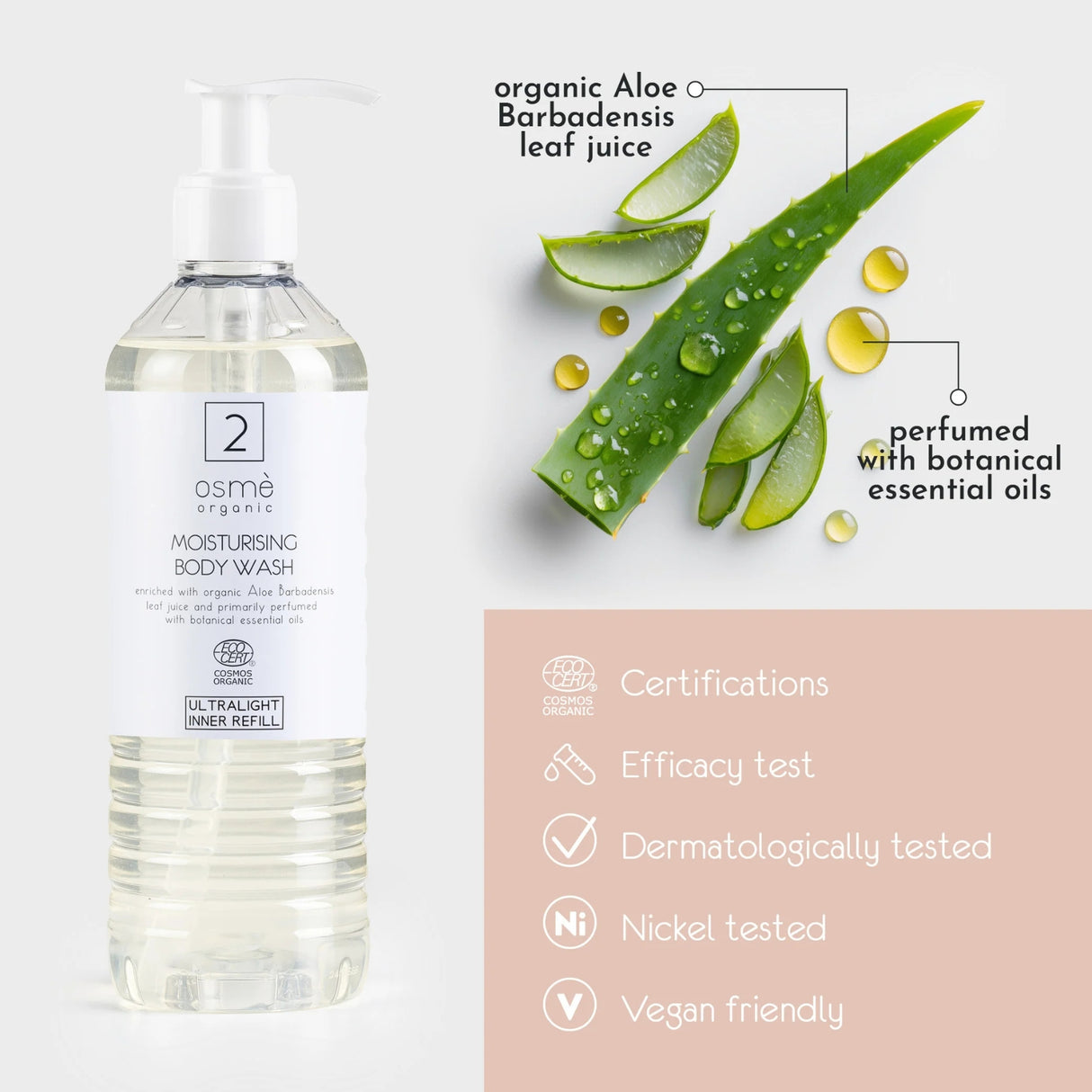 Osmè Cartuccia Dispenser Gel Doccia idratante per Ecover (370 ml) - Certificato Cosmos Organic Made in Italy