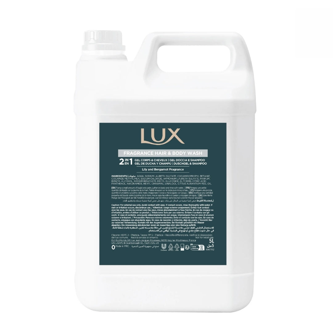 Lux Professional - Tanica di Ricarica Dispenser Shampoo Doccia 5 Litri per Hotel e Ville di lusso - Confezione da 4 pezzi