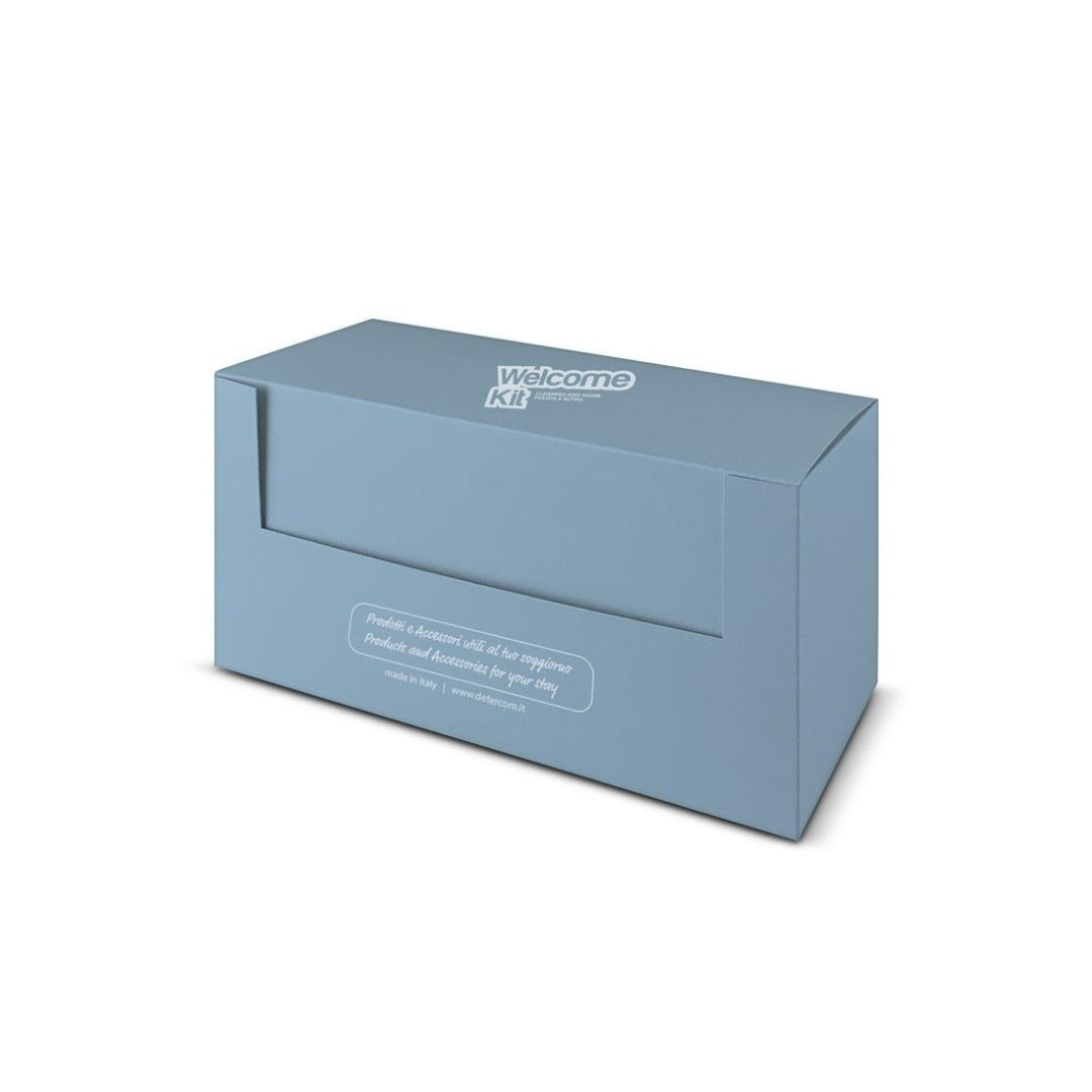 Scatola in cartoncino con grafica Welcome Kit in Italiano e Inglese per Case Vacanze, Residence e Campeggi