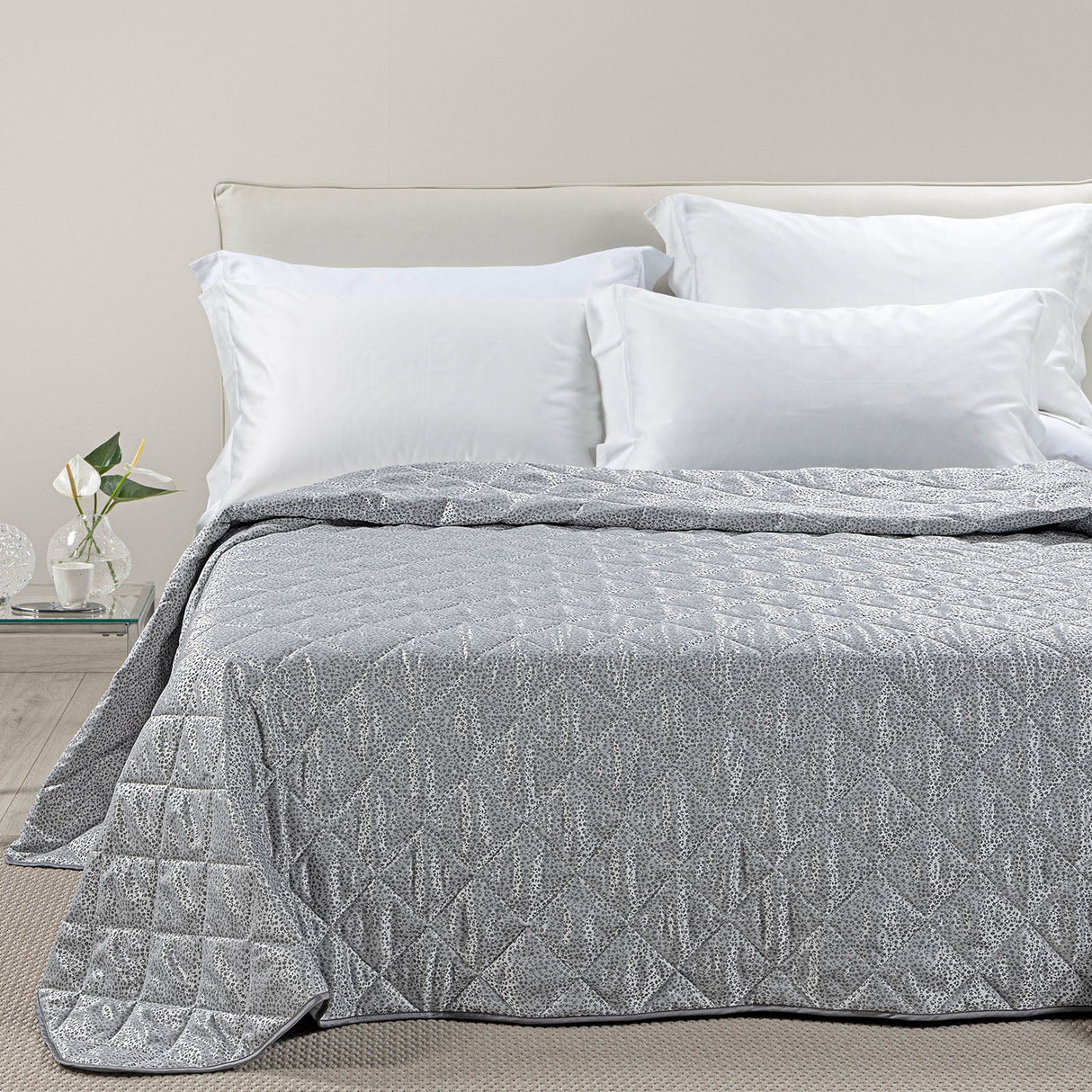 Caleffi Copriletto Trapuntato Matrimoniale in Raso Jacquard Perlee Dreaming 80 gr/mq